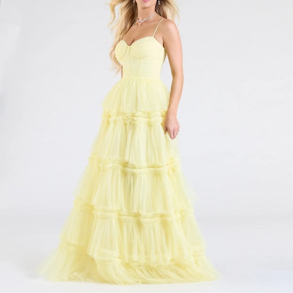 Yellow Ruffle Windsor Prom Dress - Picture 2 of 3